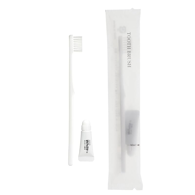 Sanyo Bussan 100-pack of Individually Packaged Disposable Toothbrushes and Toothpaste for Commercial Use. Made In Japan. Hotel Amenity. (100 Pieces)