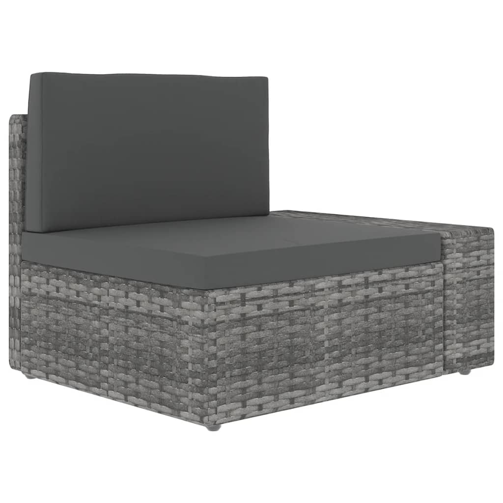 5 Piece Garden Lounge Set with Cushions Grey Poly Rattan