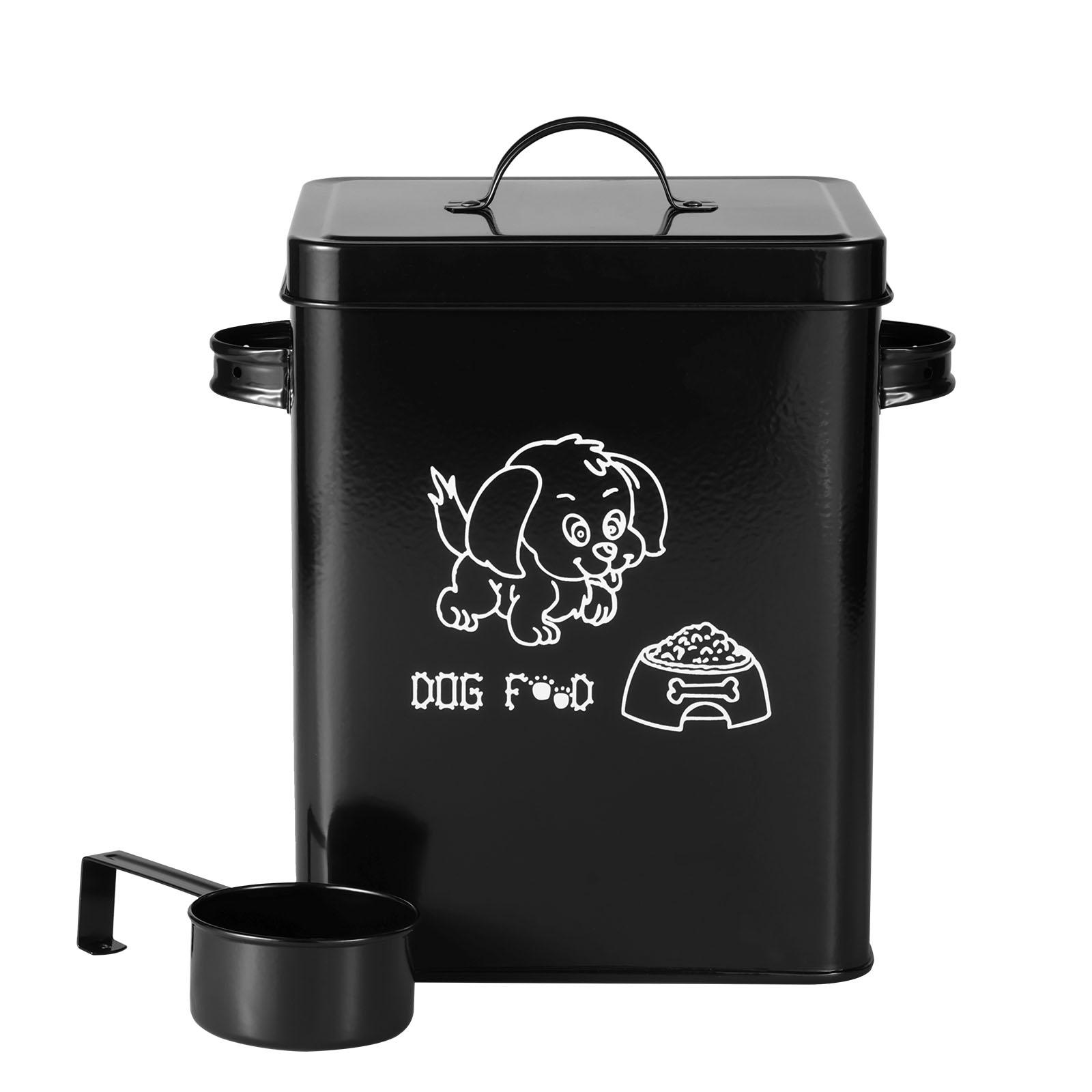

Pet Food Storage Box Metal Dog Food Storage Container Large Capacity Sealing Square Cat Food Organizer with Lid and Spoon чёрный
