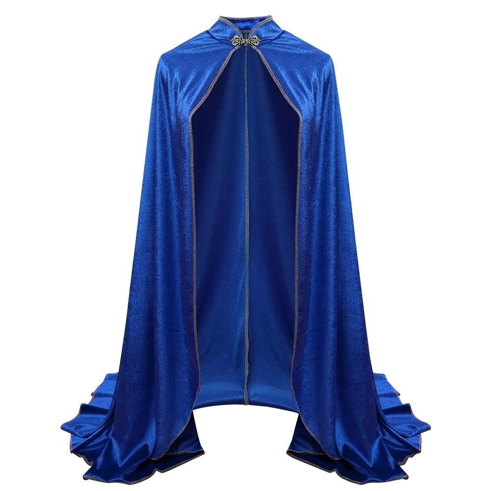 Washable Durable Gothic Costume Cape Solid Color Velvet Cape Halloween Cloak Gothic Dress Lovers синий