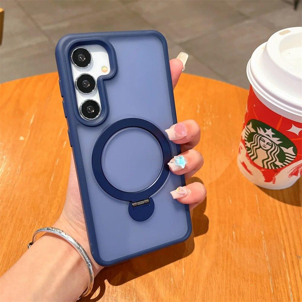 Magsafe Bracket Case for Samsung S24 Ultra S24 Plus S23 Ultra Magnetic Holder Cover for Galaxy S24 Matte Transparent Hard Cover