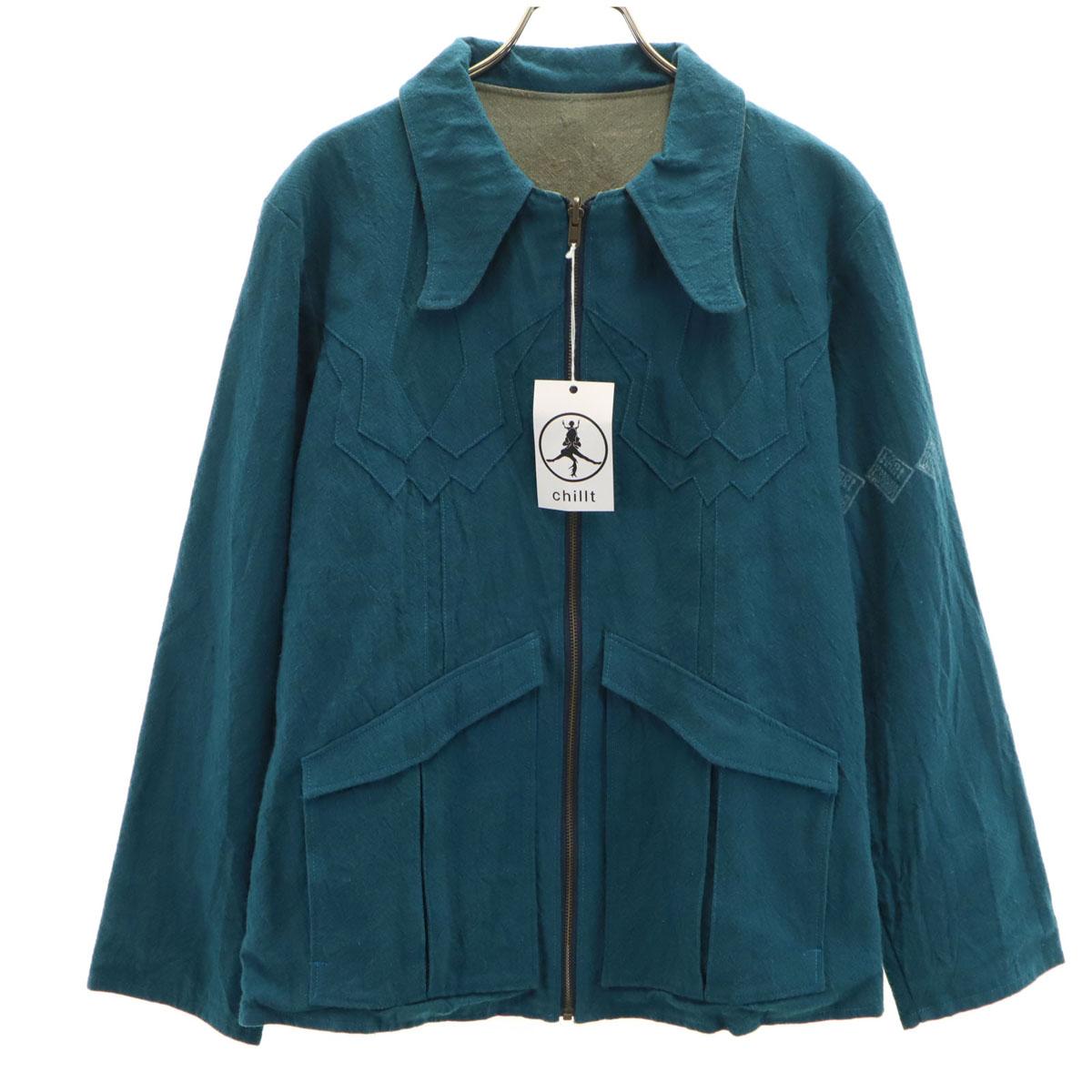 

CHILLT Льняная Куртка пэчворк L Бирюзовая двусторонняя Мужская Б/У