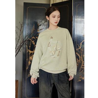 JK&JS Damen Neues Sweatshirt im chinesischen Stil mit Jacquard-Rundhalsausschnitt