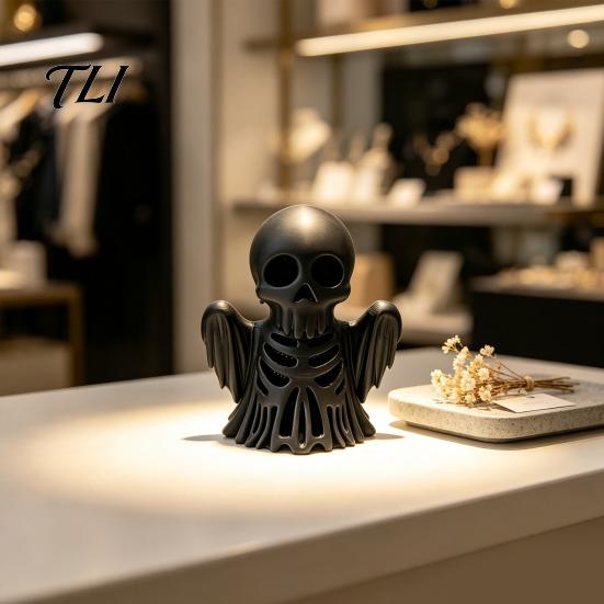 3D Printed Skull Sculpture Cthulhu Statue, Gothic Hollow Skeleton Decor, Matte Black Dark Theme Home Decor Horror Figurine for Bedroom Office