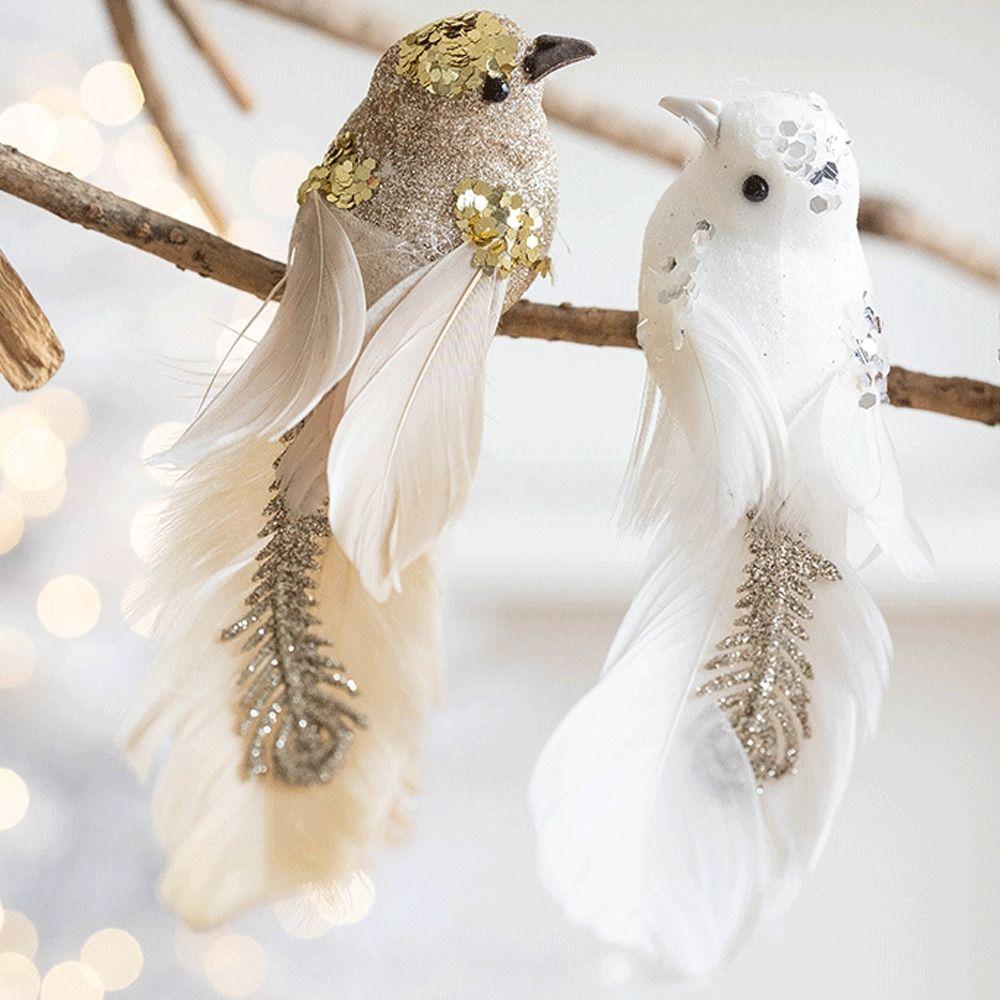 1 Pair Glitter Christmas Birds Ornament Realistic Christmas Tree Decoration  Home Xmas Decor