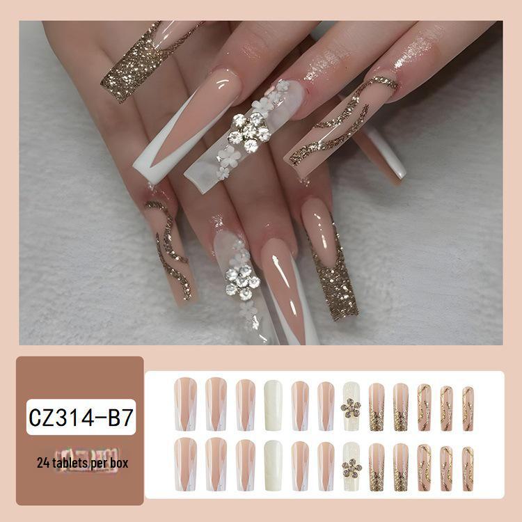 Long T-Point Diamond Jelly Glue False Nails - Press-On Nail Art Tips
