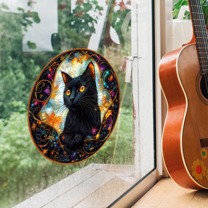 Fun-JD060 Cartoon Schwarze Katze Glasfenster Verschönerung und Dekoration Elektrostatische UV Fensteraufkleber