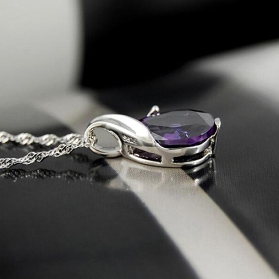Women's Purple Zircon Teardrop Pendant Chain Choker Necklace Noble Jewelry Gift