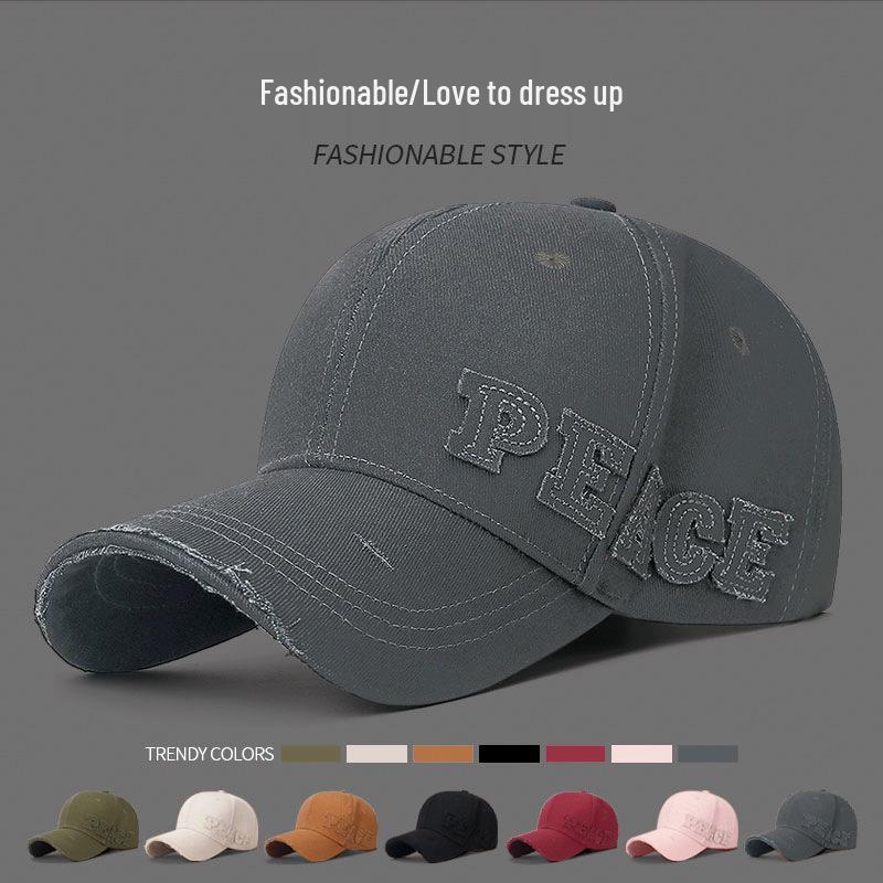 Korean Style Ripped Edge Baseball Cap with Patch Letters - Versatile Duckbill Hat for Women