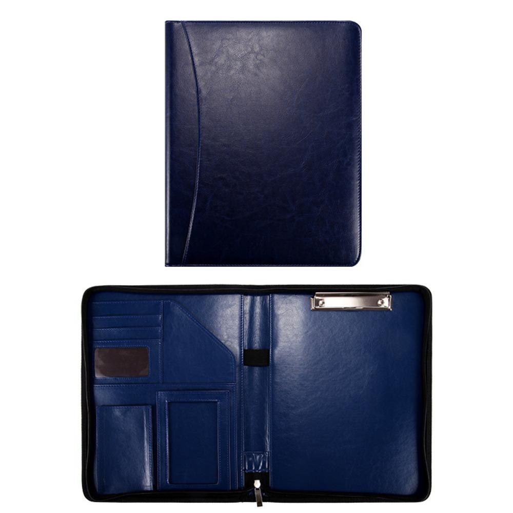 Portable PU Leather A4 File Folder Zipper Bag Card Holder Pen Insert Business Briefcase Zipper Closure Memo Pad Clip Conference