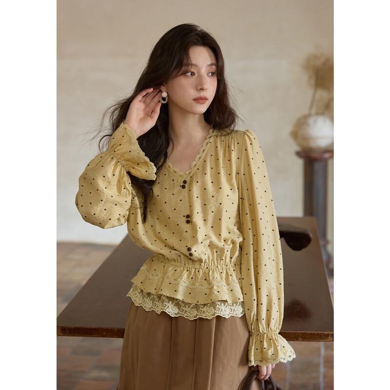 Women s Lace Trim V-Neck Linen Blouse S