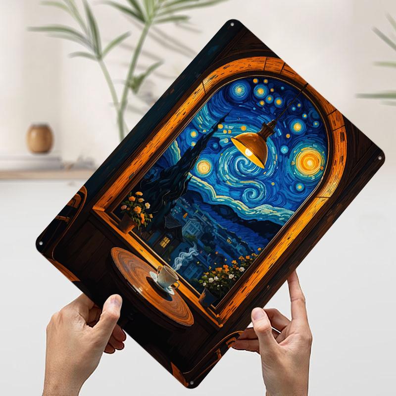 Starry Night Cafe Printed Poster Customized Wall Art Retro Vintage Metal Tin Signs for Coffee Bar Accessories Home Decor Items