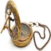 Brass Sundial Compass with Leather Case and Chain - Push Open Mechanism Vintage Steampunk Accessory - Antiquated Finish Pocket Compass