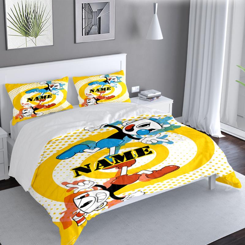 3PCS Custom Name Cuphead Bedding Set Printed Duvet Cover Closure Includes 1 Duvet Cover & 2 Pillowcases for All Seasons Bedroom Decor