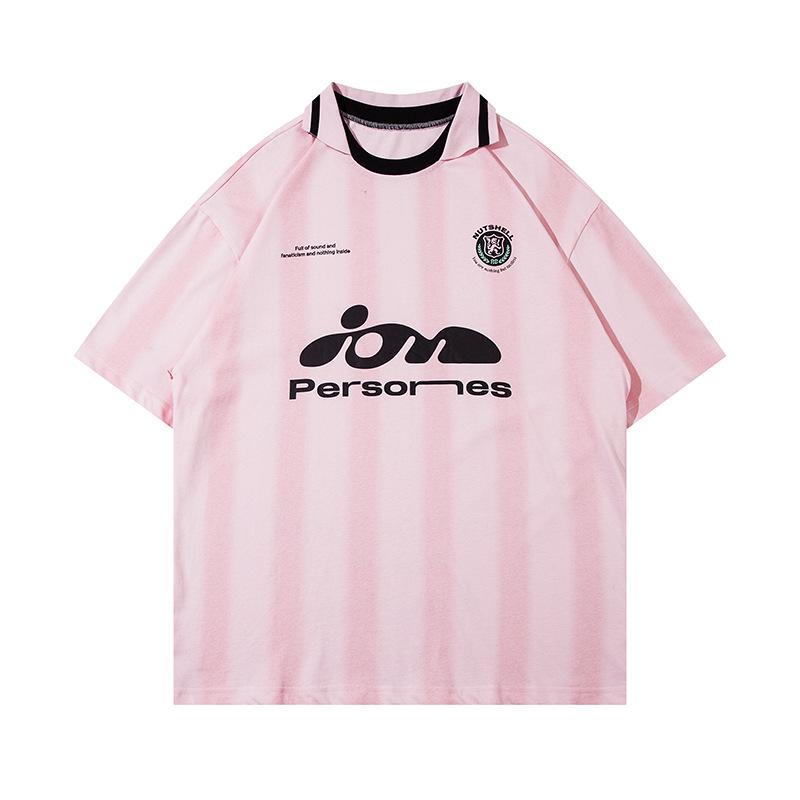 

Унисекс Винтажная Уличная Футболка с Полосками M розовый