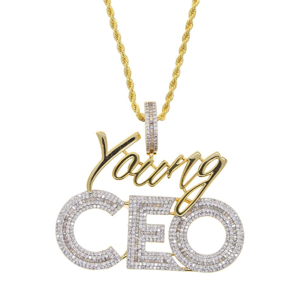 Cross-border Hip-Hop New Style Letter YOUNGCEO Pendant Diamond-Encrusted Full-Diamond Men s Jewelry Drop Shipping Trendy золотой