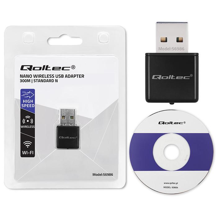 Qoltec Karta sieciowa zewnętrzna | Ultra szybki mini adapter NANO Wi-fi | Standard N | USB 2.0 | 300Mb/s | 2.4GHz