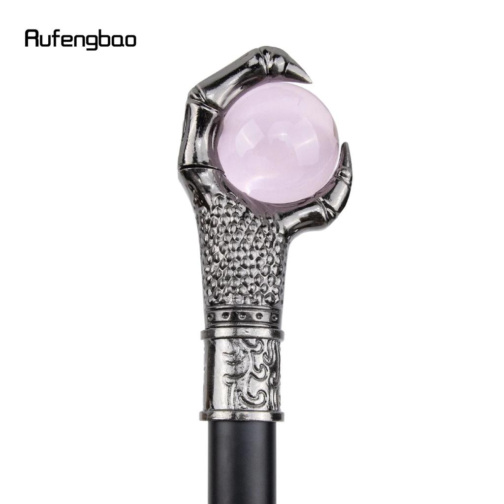 Dragon Claw Grasp Pink Glass Ball Silver Walking Cane Fashion Decorative Walking Stick Cosplay Cane Knob Crosier 93cm