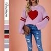 Autumn and Winter Women's Contrast Color Love Peach Round Neck Sweater