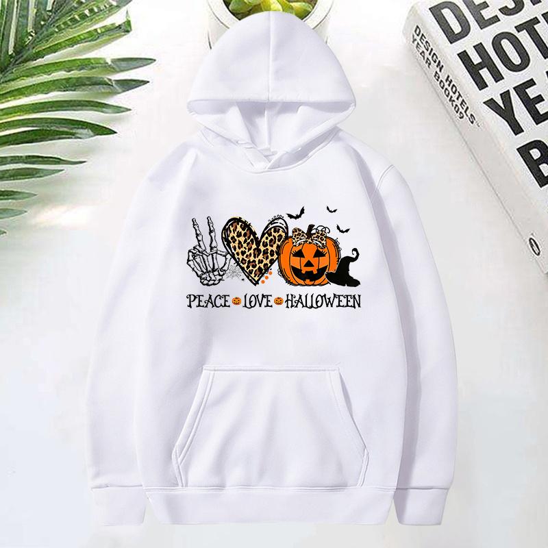 Peace Love Halloween Print Hoodies For Women Men Autumn Winter Pullover Harajuku Casual Long Sleeves Sweatshirt Tops