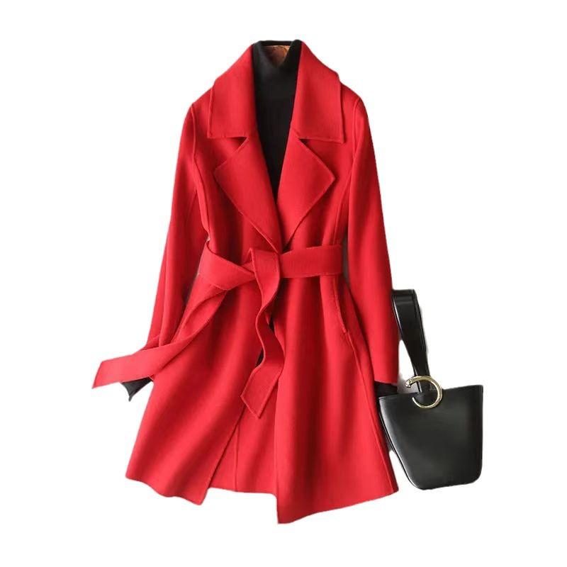 New Grey Korean Style Dragon and Phoenix Woolen Coat for Women Mid-length Autumn and Winter Loose Wool Coat