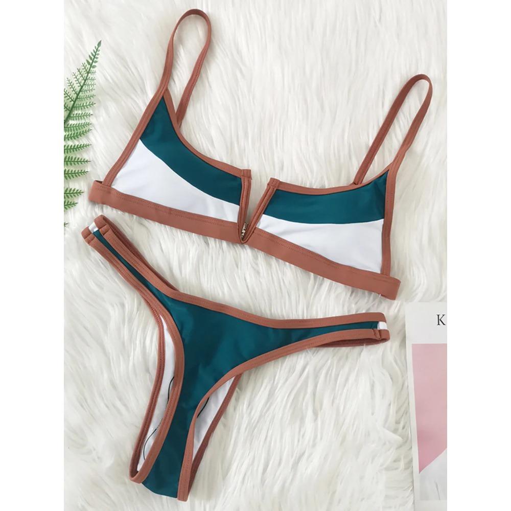 Splicing Denim V Shaped Thong Bikini Women Swimsuit Female Swimwear Two Pieces Bikini Set Bather Push Up Bathing Suit Swim Lady