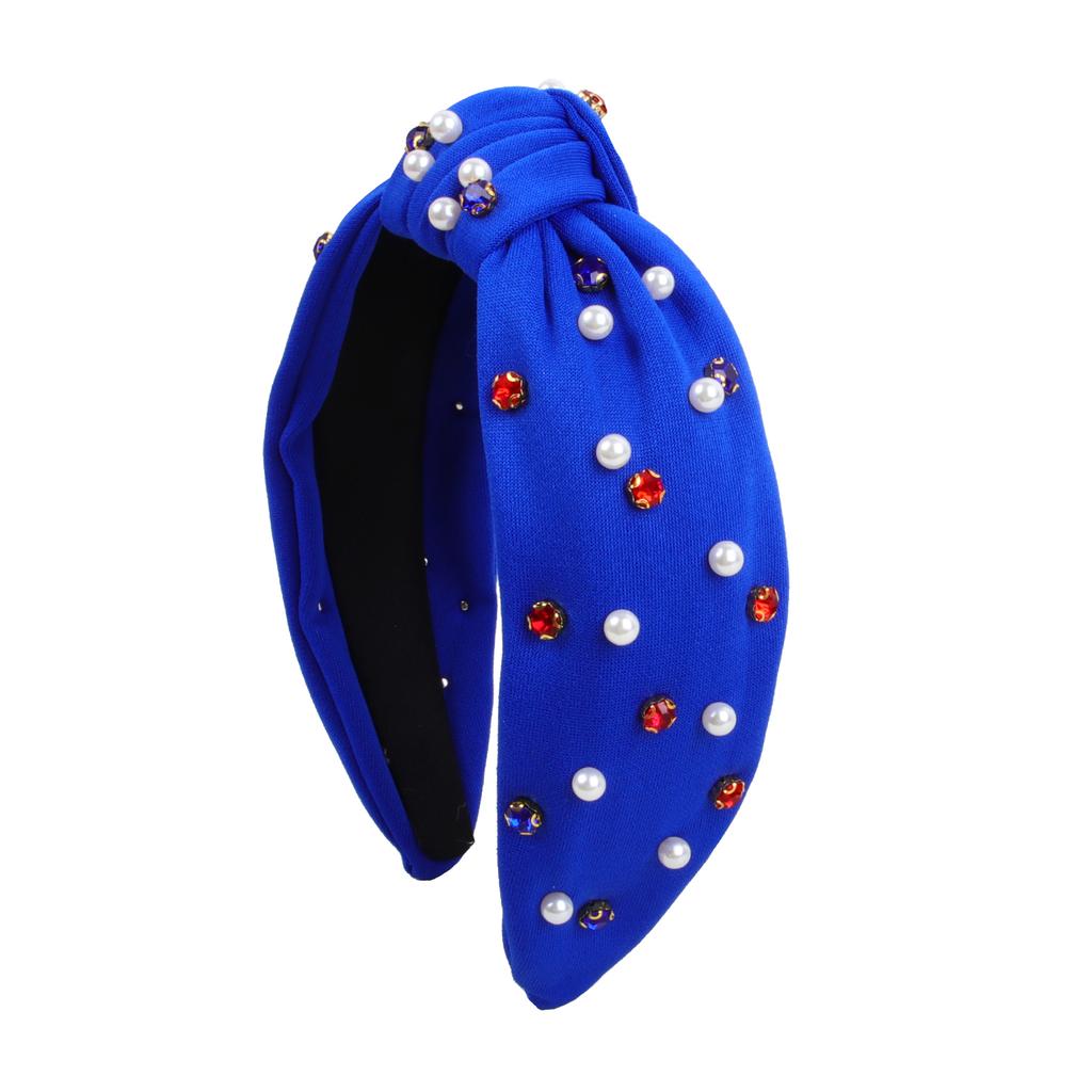 USA Independence Day Pearl Headband for Women Girls Crystal Headbands Holiday Hairbands Bow Knot Headband DIY Handmade Headwear