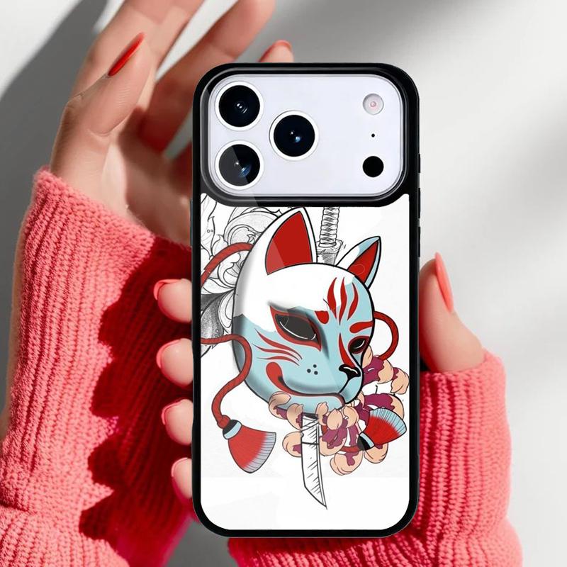 Japanese Kitsune Fox Mask Phone Case for iPhone 17 16 15 14 13 Pro Max Back Cover for 12 11 Pro Coque