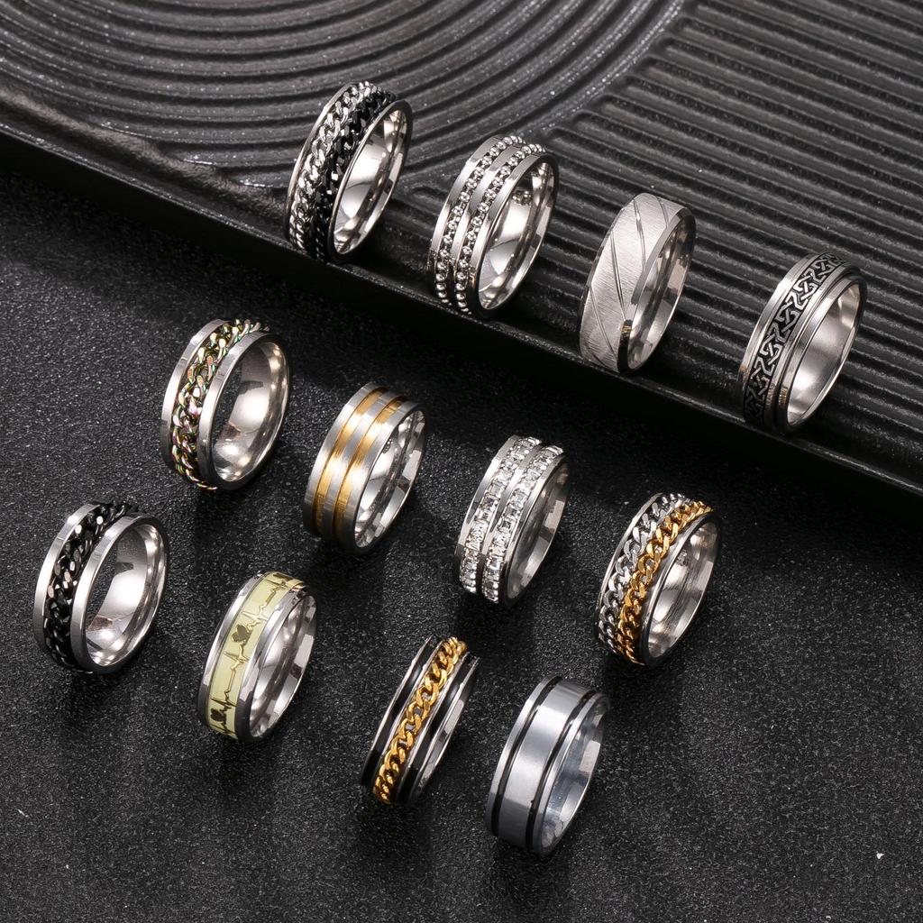 Titanium Steel Men's Fidget Ring: Chain Rotatable Punk Style