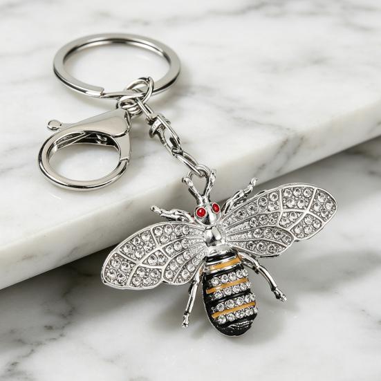 Keychain Pendant Zinc Alloy Rhinestones Bee Shape Key Chain with Lobster Clasp Easy to Hang Key Holder Backpack Car Accessory