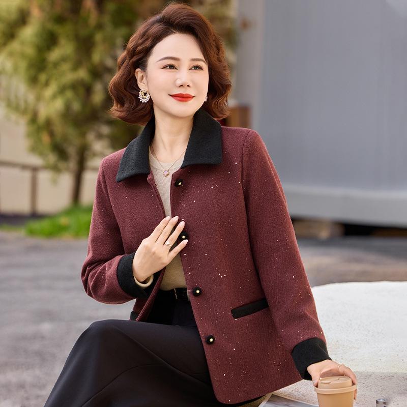 

Spring 2026 Stylish Woolen Coat for Middle-aged Women - Casual Spring and Autumn Top XL (80-95 lbs)