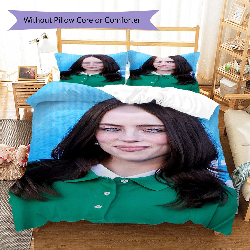 Billie Eilish Pattern Bedding,Quilt Set Quilt Cover Pillowcase Home Birthday Gift (1 * Duvet Cover + 2 * Pillowcase, Without Core)