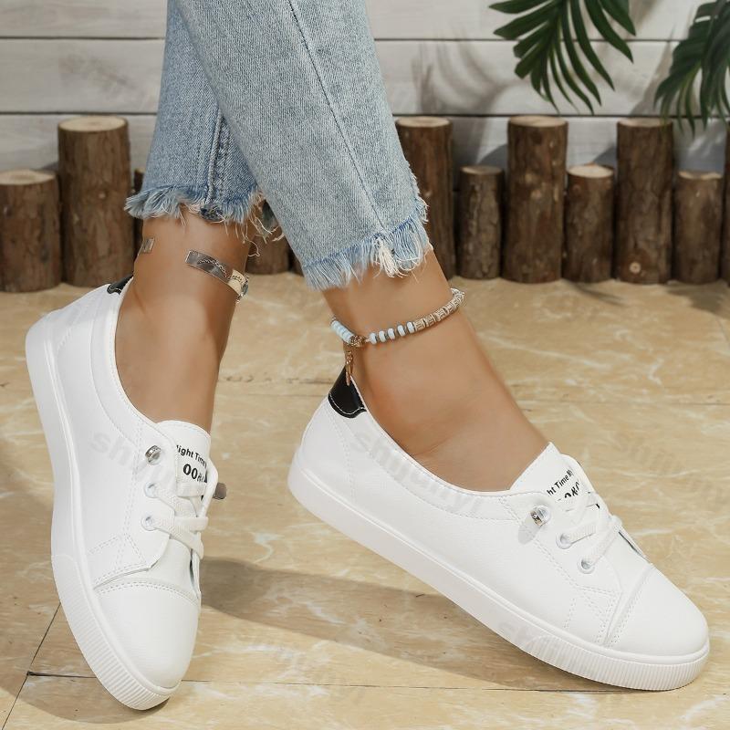 2026 Spring New Fashionable Flats Comfortable Soft Sole White Shoes for Women's Casual Shallow Mouth Shoes Slip on Large Size