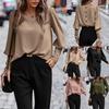 Elegant Loose Pullover Top for Women Soft Breathable Lightweight Long Sleeve Tshirt Crew Neck Back Button Down Solid Work Shirt