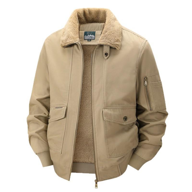 Mens Winter Warm Cotton Workwear Jacket Business Casual Outerwear Plus Size Thick Lined Collar Coat