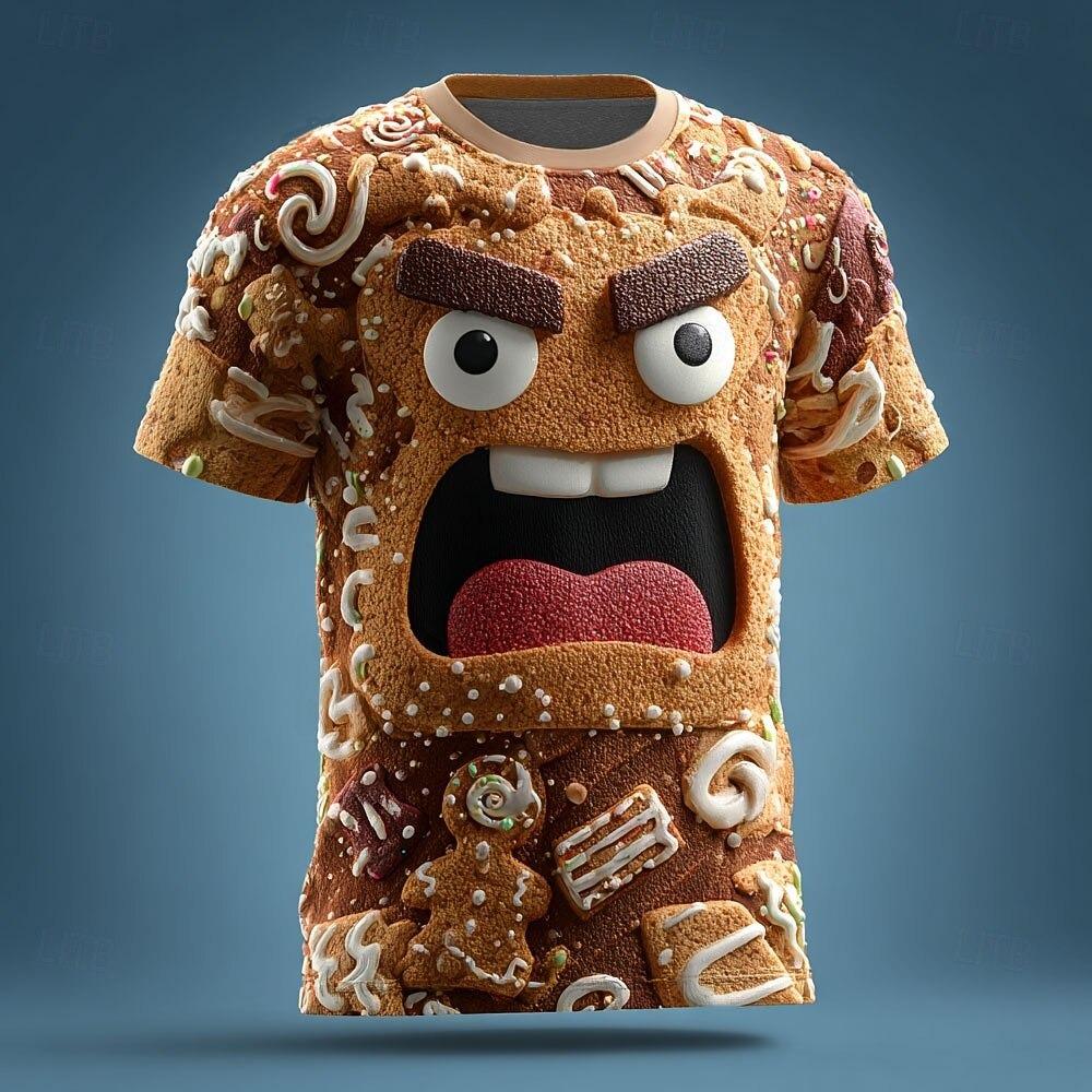 Christmas Gingerbread 3D Printed Men s Short Sleeve Daily Men s Comfortable Loose Oversized Casual Round Neck T-shirt 6XL