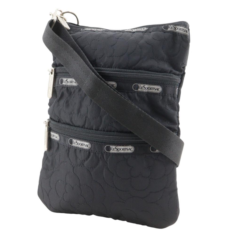LeSportsac Pochette Shoulder Bag Flower stitch black Nylon flour Women Used