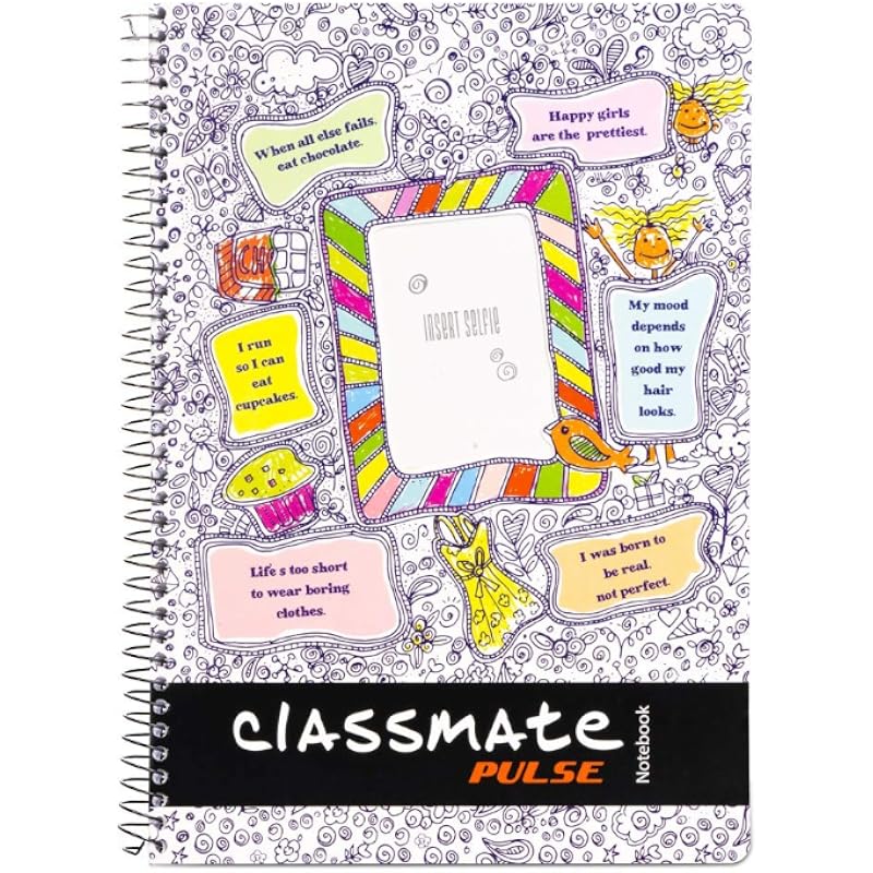 Classmate 2100136 Soft Cover 1 Subject Spiral Binding Selfie Notebook, Single Line, 180 Pages