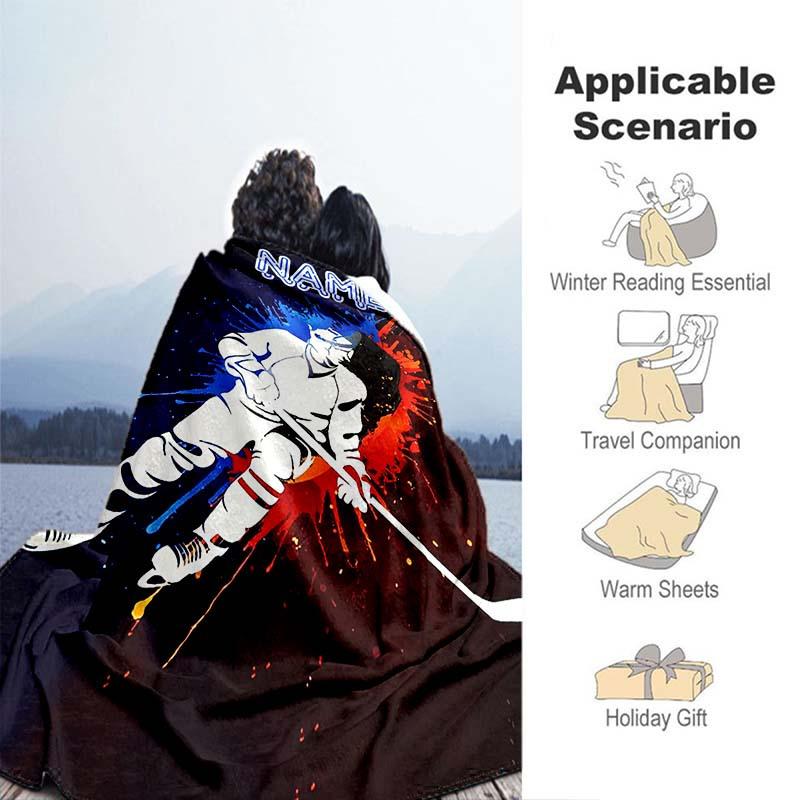 Custom Ice Hockey Fleece Blanket Personalized Name Sports Throw All Season Soft Warm Bedding for Kids Adults Home Decor Gift