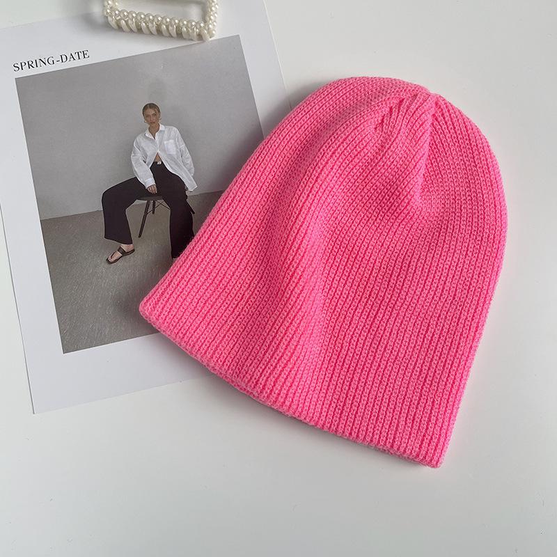 White Knitted Hat Women's Autumn and Winter Tide Fashion Versatile Solid Color Big Head Circumference Wool Pullover Hat Confinement Cold Hat