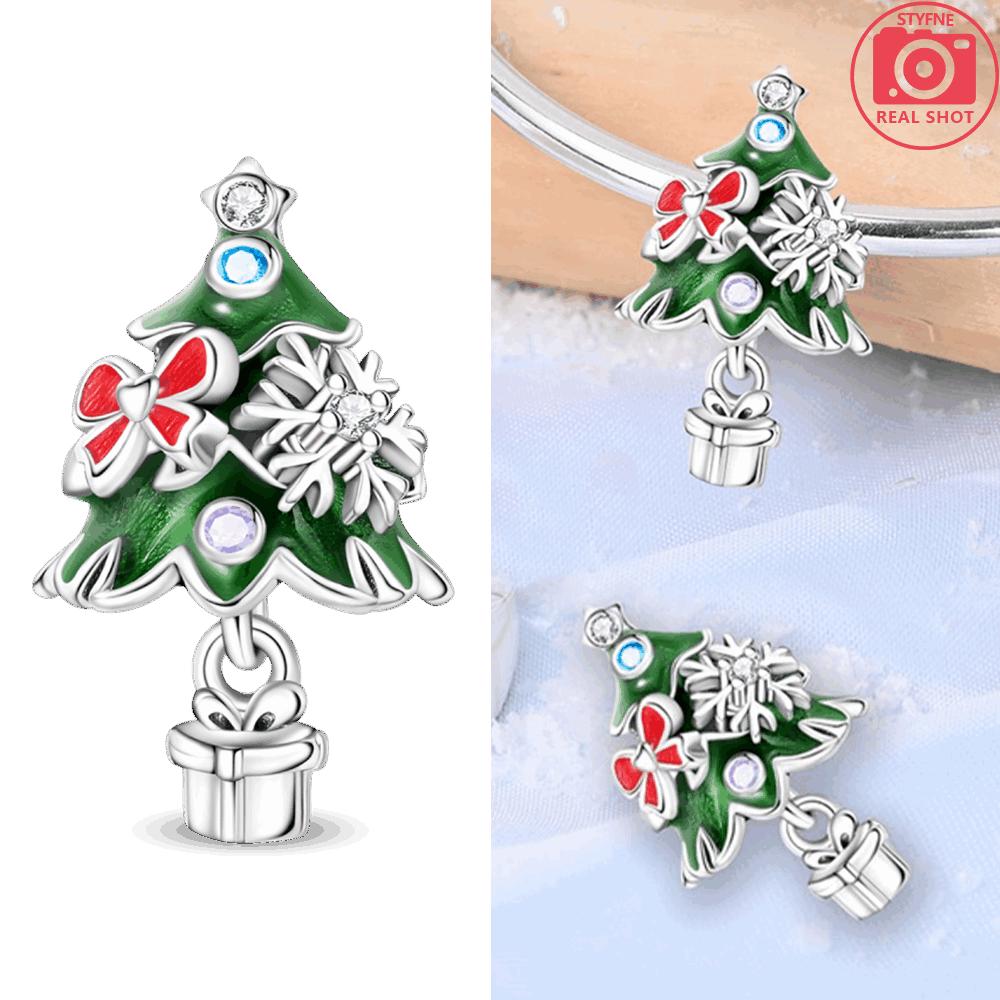 Green Christmas Tree Heart Pendant Blue Socks Original Copper Beads Fit Bracelet Anniversary Fine Gift Accessory Diy