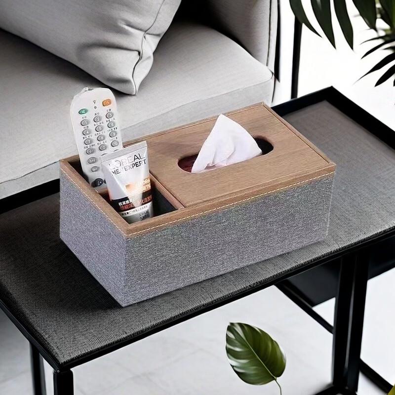 Linen Grey Wood Grain Long Tissue Box Holder