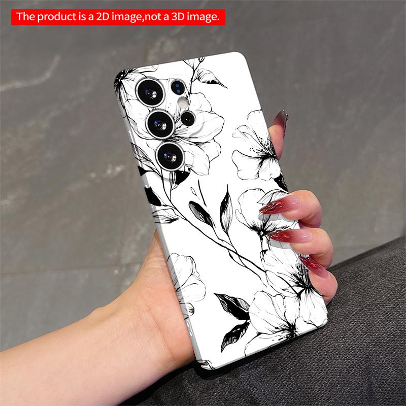 2DFlat Samsung phone case Elegant floral design, delicate black and white flowers. Applicable to Galaxy S23 S24 S25ULTRA S26 A12 A14 A15 A16 A54 A55