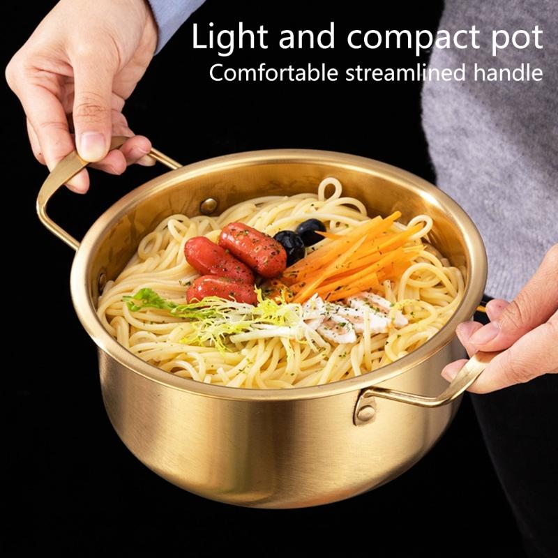 Korean Style Noodles Cooking Pot With Cover Comes and Eating Utensils Portable Stainless Steel Soup Pot