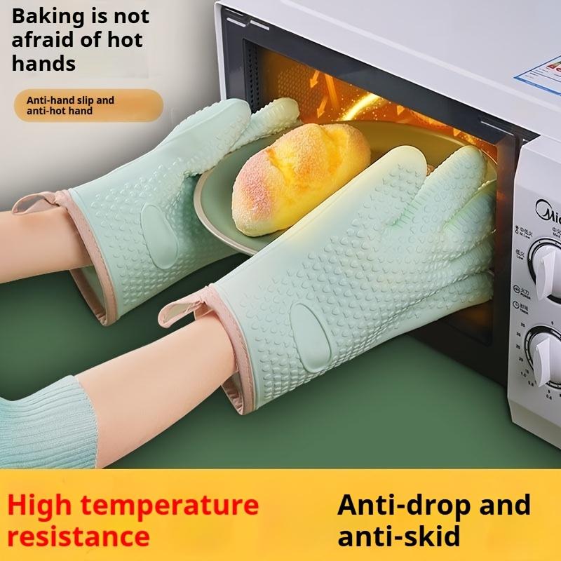 1Pair of Thickened Heat Insulation and Anti-scalding Gloves, Non-slip Silicone Gloves, Kitchen Breathable Oven Gloves