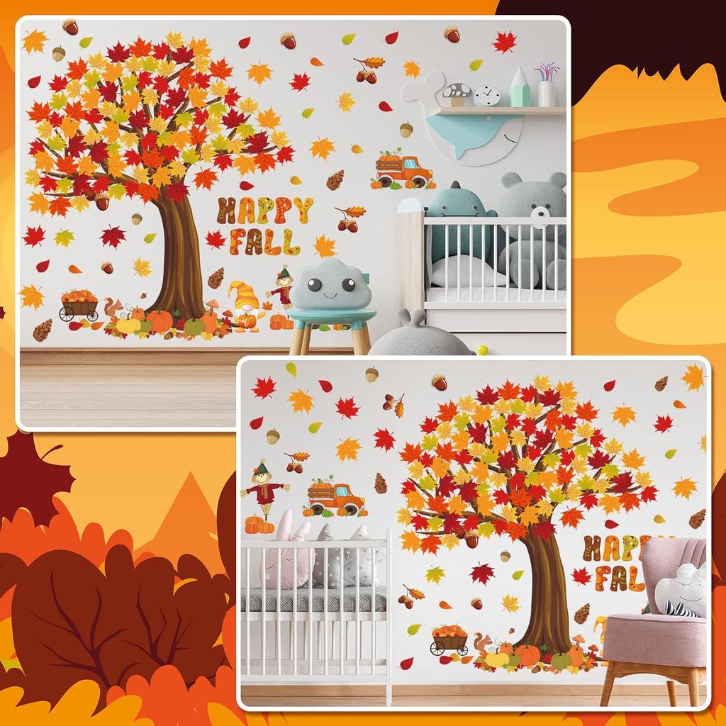 Chivertion 150 Pcs Thanksgiving Happy Fall Bulletin Board Decorations Fall Tree Bulletin Board Set Pumpkin Maple Leaves Scarecrow Cutouts Autumn