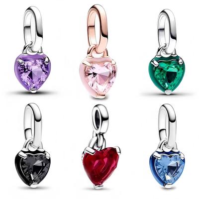 Romantic 925 Silver Purple Green Pink Chakra Heart Mini Dangle Charm Fit Me Bracelet DIY Women Jewelry