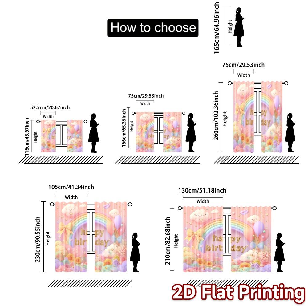 Set Of 2 Flat Printing Curtains Without Rod Birthday Bliss Chic Print Versatile Fabric Decorations Inside Made Polyester