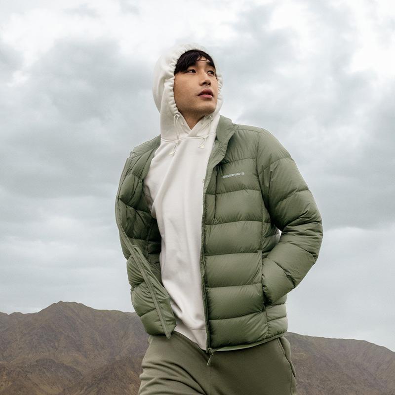 Li Ning CF Series Solid Color Casual Stand Collar Short Down Jacket Unisex Jacket Olive-Green AYMT277-3