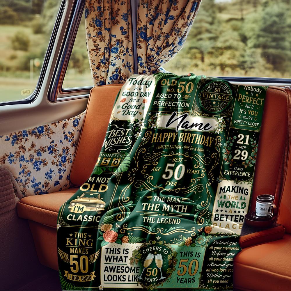 Happy 50Th Birthday Blanket Personalized Name Soft Comfortable Stylish Blanket Car Blanket Perfect For Travel Camping Outdoor Home Suitable For All